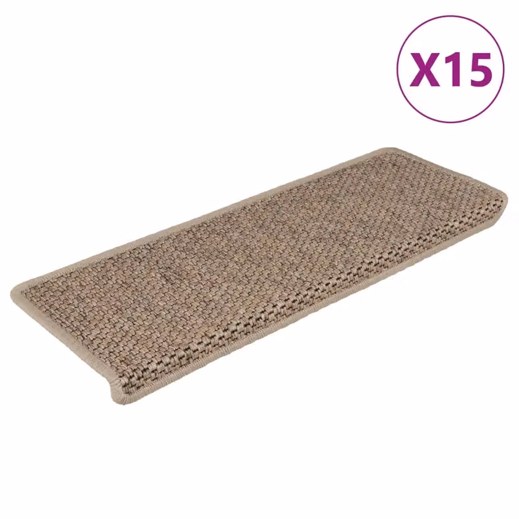 Berkfield Home Self-adhesive Sisal-Look Stair Mats, 15 Pieces, Beige Sand, W: 65 cm, D: 21 cm, H: 4 cm – 2