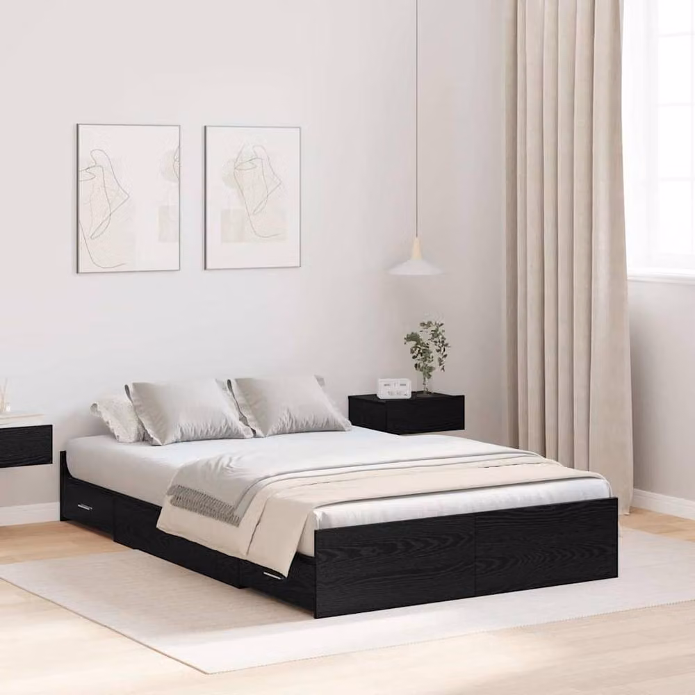 Berkfield Home Modern Storage Bed Frame in Black Oak, W/D/H: 120 x 190 cm – 2