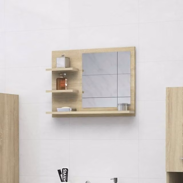 Berkfield Home Sonoma Oak Bathroom Mirror in Brown, W: 60 cm, H: 45 cm, D: 10.5 cm