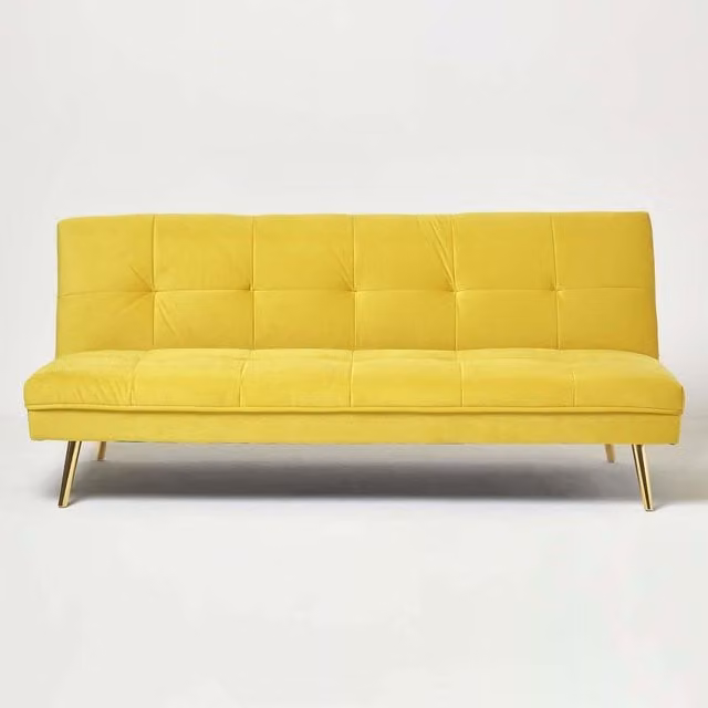 Homescapes Laurie 3 Seater Velvet Sofa Bed in Yellow