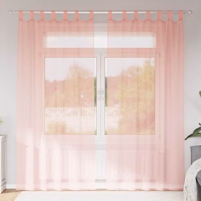 Berkfield Home Pink Voile Fabric Panel Curtains with Tabs, 2 Pack, W: 140 cm, H: 225 cm
