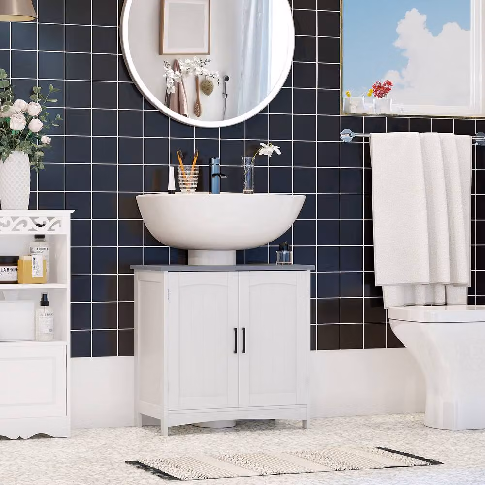 STILVORA White Freestanding Under Sink Bathroom Cabinet with Hinged Doors and Internal Shelves – 2