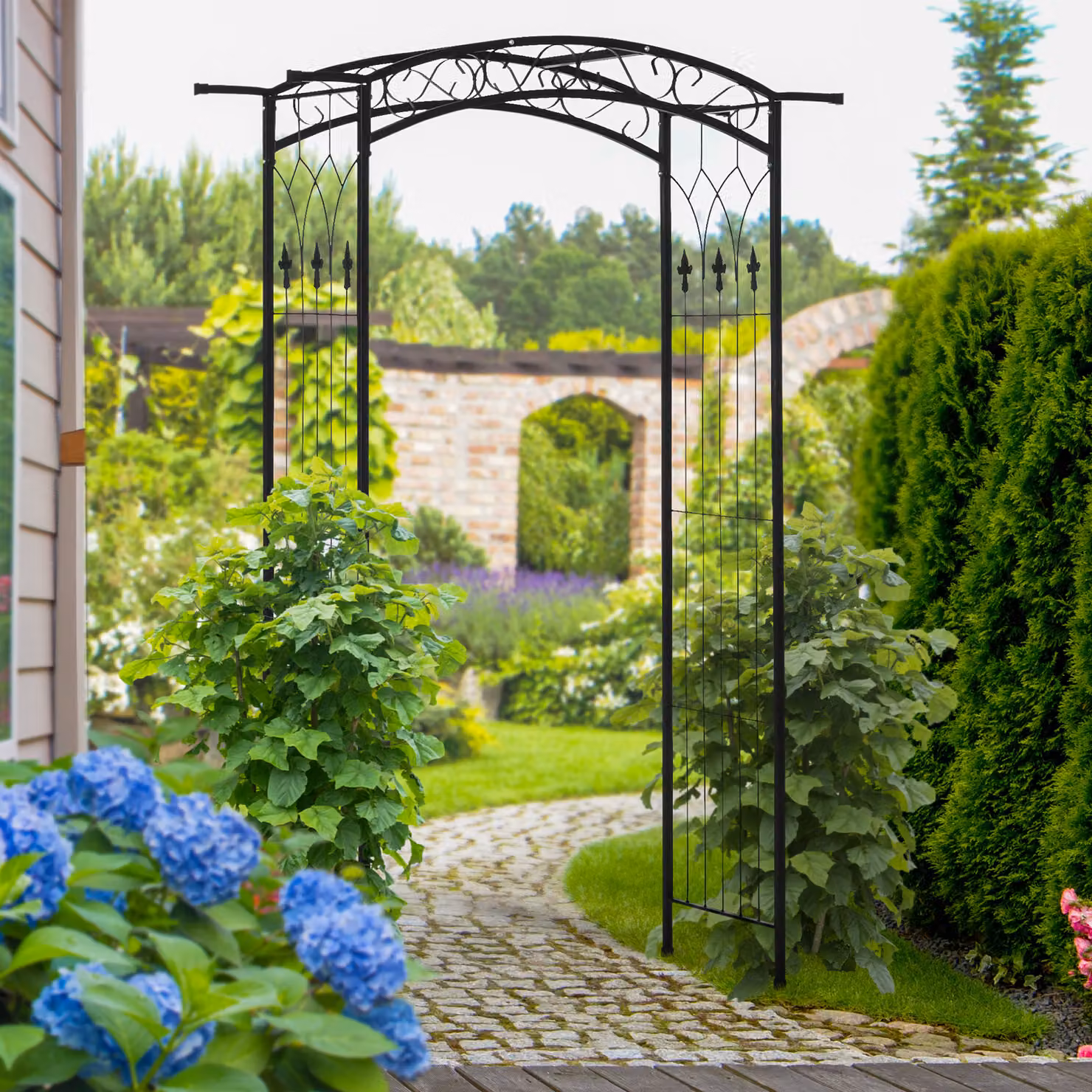Outsunny Black Metal Garden Arch Arbor for Climbing Plants and Wedding Decor, Height: 211 cm, Width: 130 cm, Depth: 46 cm – 2