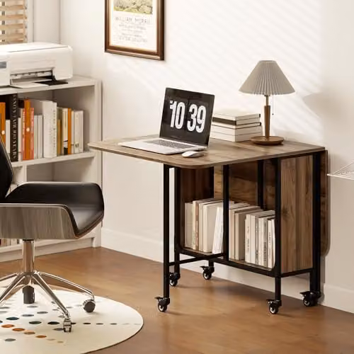 HOMCOM Mobile Folding Dining Table for 6, Brown Wood Grain Drop Leaf Extendable Design with Castors, W/D/H: 130 x 80 x 74 cm – 8