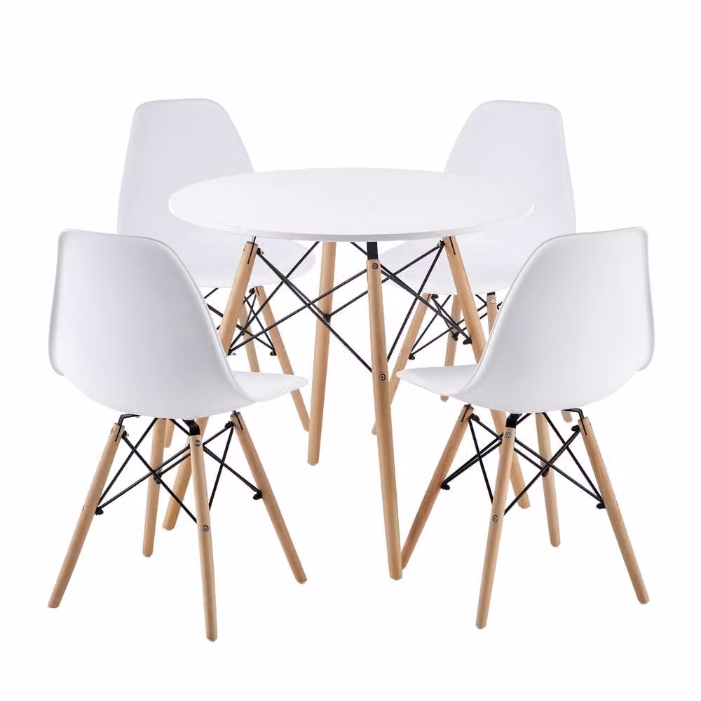 Comfy Living Ltd 5 Piece Mid-Century Dining Set with Round White Wooden Table and 4 White Chairs – 2