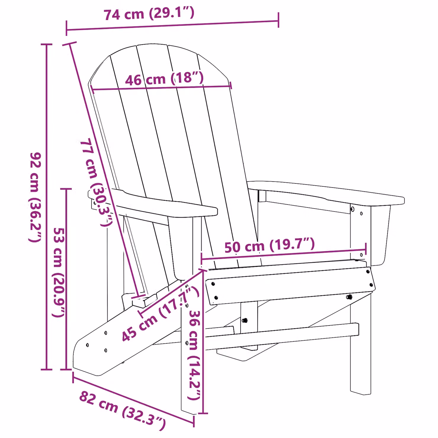 Berkfield Home Set of 2 Adirondack Chairs in Black HDPE, W/D/H: 74 x 82 x 90 cm – 10