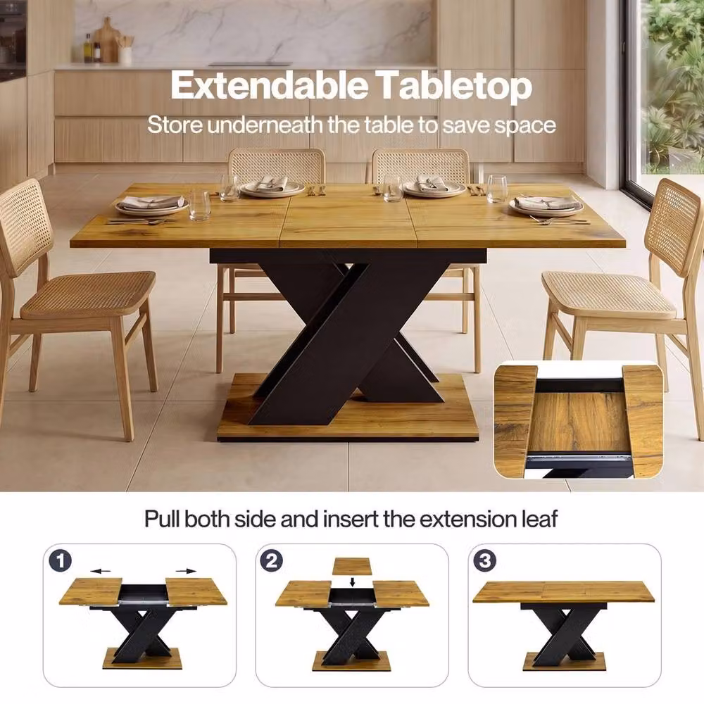 VOGREX Modern Extendable Rectangular Dining Table in Brown and Black with Wood Finish, W/D/H: 120 x 80 x 75 cm – 3