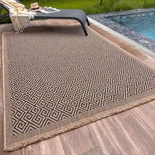 THE RUGS Nature Collection Tona Border Indoor/Outdoor Area Rug, Greek Key Design, Dark Grey, W: 200 cm, D: 290 cm – 1