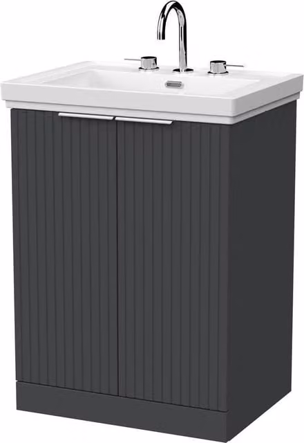 Balterley Callingwood 2 Door Vanity Unit and 3TH Fireclay Basin, Dark Grey, Width: 60 cm