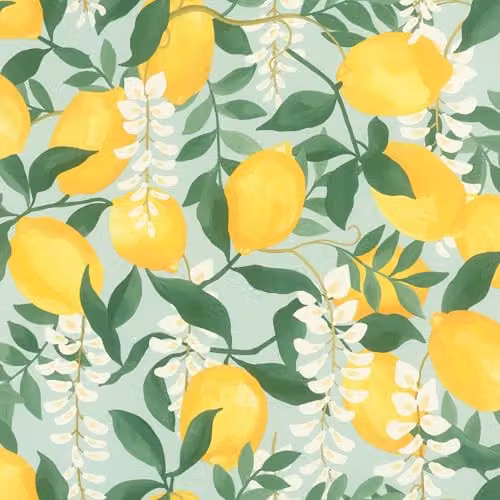 Rasch Portofino Self-Adhesive Non-Woven Botanical Wallpaper in Yellow, Green, White and Blue