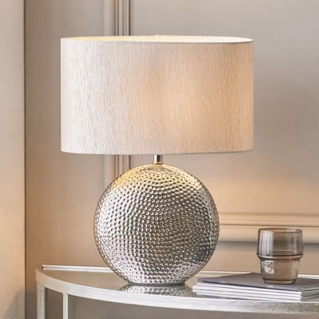 Pacific Lifestyle Grey and Silver Ceramic Table Lamp with Fabric Shade