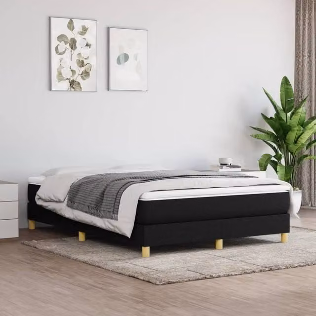Berkfield Home Upholstered Box Spring Bed Frame in Black, W/D/H: 135 x 190 cm – 1