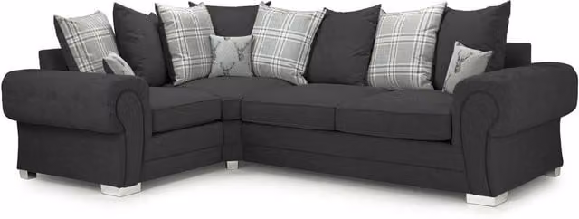 Furnishings For Less UK Milan 4 Seater L Shaped Corner Sofa, Black Chesterfield Fabric with Scatter Cushions, Left Hand Facing, W: 245 cm, D: 160 cm, H: 80 cm
