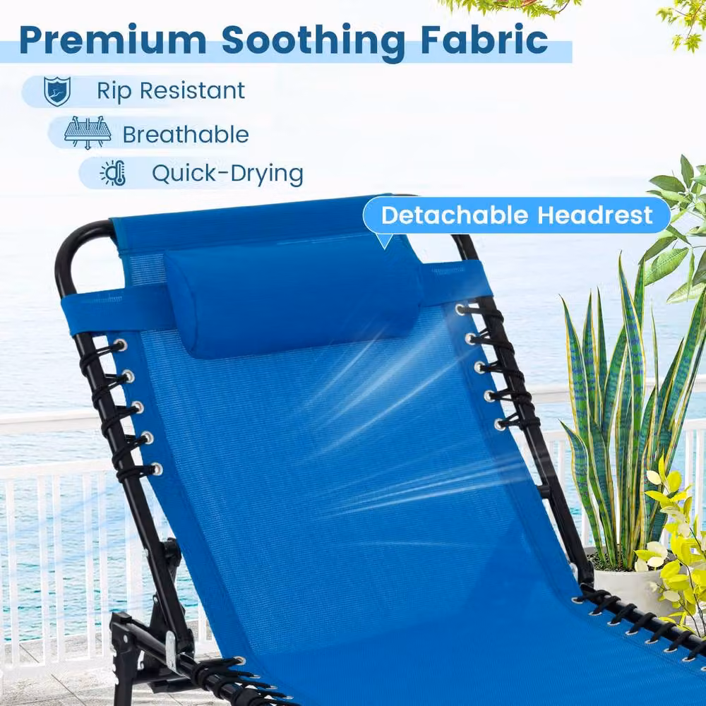 Costway Navy Blue Folding Patio Chaise Lounge Chair with Adjustable Headrest and Textilene Fabric – 5