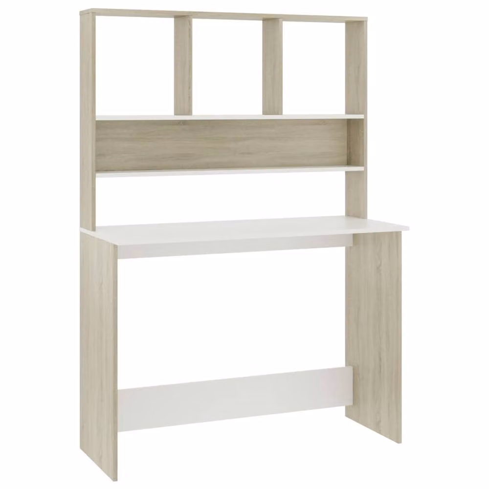 Berkfield Home Modern Writing Desk with Shelf in White and Sonoma Oak, W/D/H: 110 x 45 x 157 cm – 2
