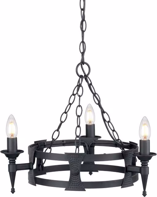 Netlighting Saxon 3-Light Chandelier in Black Metal Finish with E14 Sockets