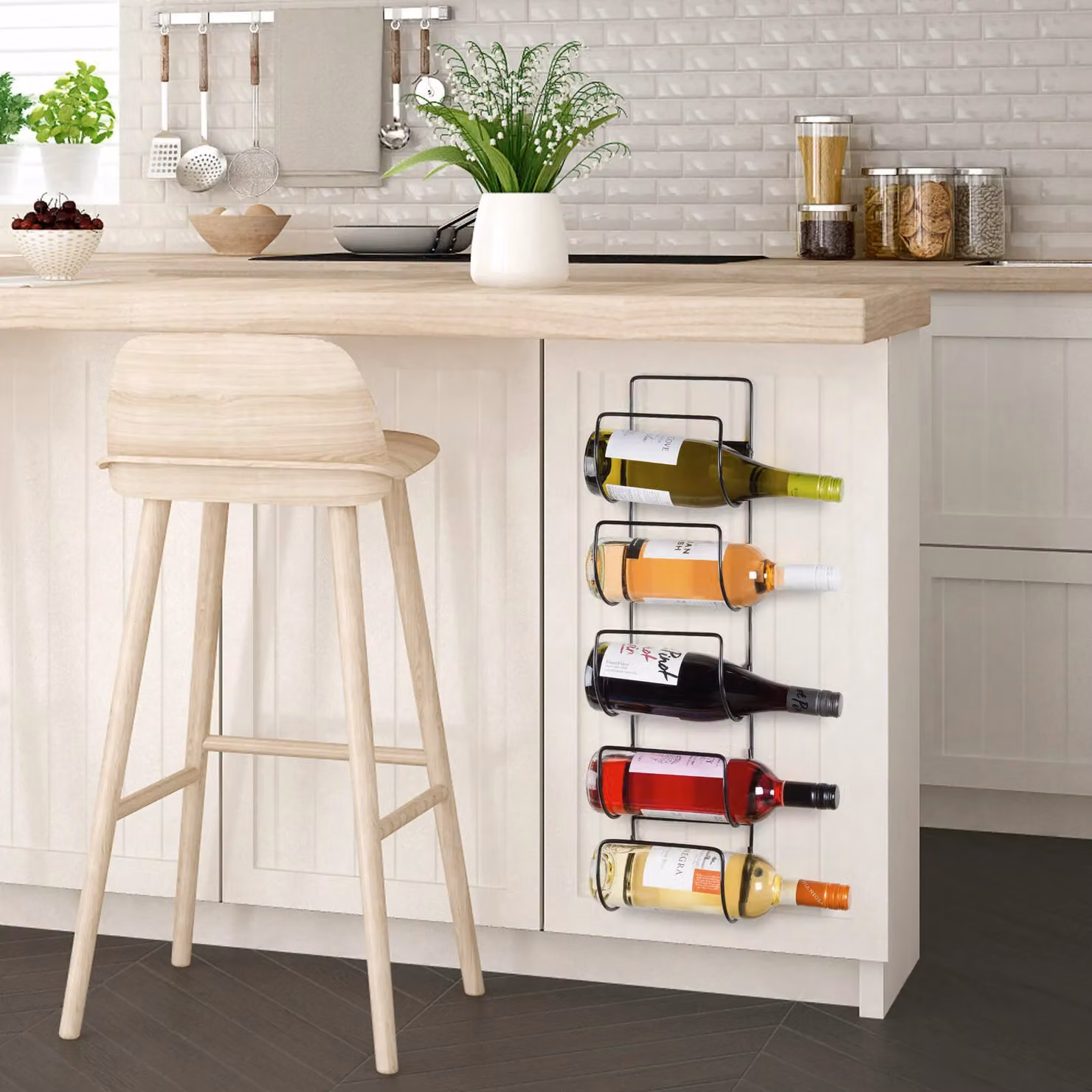 Xample Matt Black Metal Wall Mounted 5 Bottle Wine Rack Storage Shelf – 3