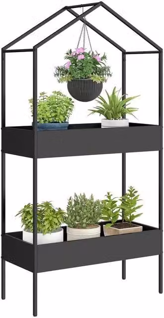 KORVIXA Modern Matt Black Metal Plant Stand for Indoor and Outdoor Use, H 150 x W 75 x D 35 cm – 1