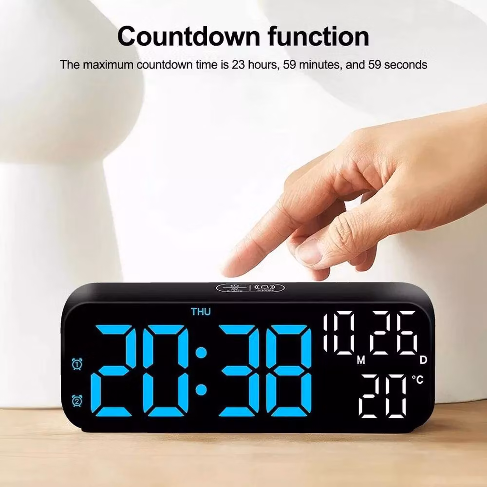 FLAVORA Digital Mirror LED Alarm Clock with Illuminated Display in Black – 4