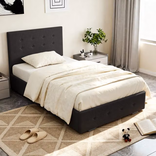 Comfy Living Black Fabric Upholstered Ottoman Storage Gaslift Bedframe, W/D/H: 90 x 190 cm