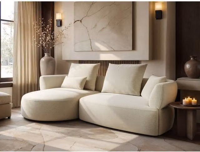 Solace+Co Lia Large L-Shape Reversible Sofa in Beige Chenille Fabric with Foam Filling and Scatter Cushions