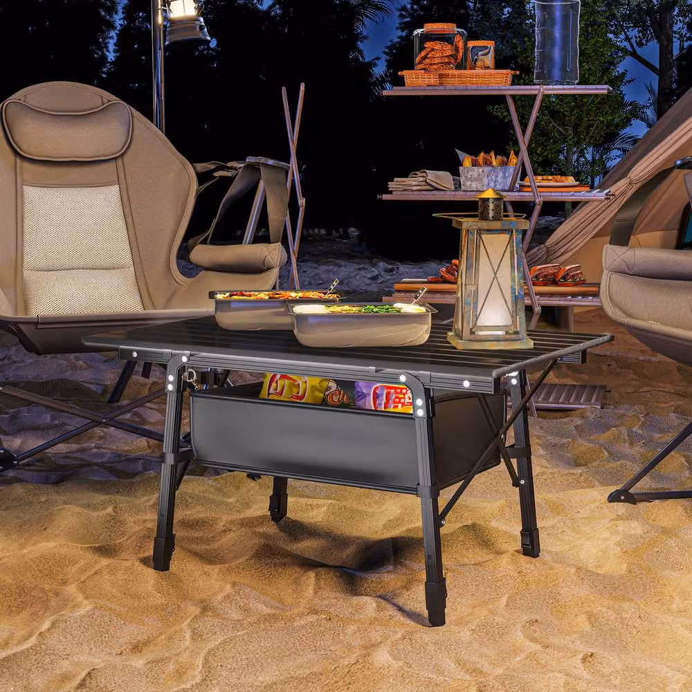 STILVORA Adjustable Bivvy Table with Storage Basket in Black – 3