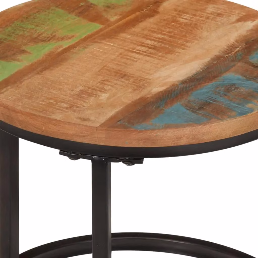 Berkfield Home Set of 3 Round Nesting Tables in Multicolour Reclaimed Solid Wood – 4
