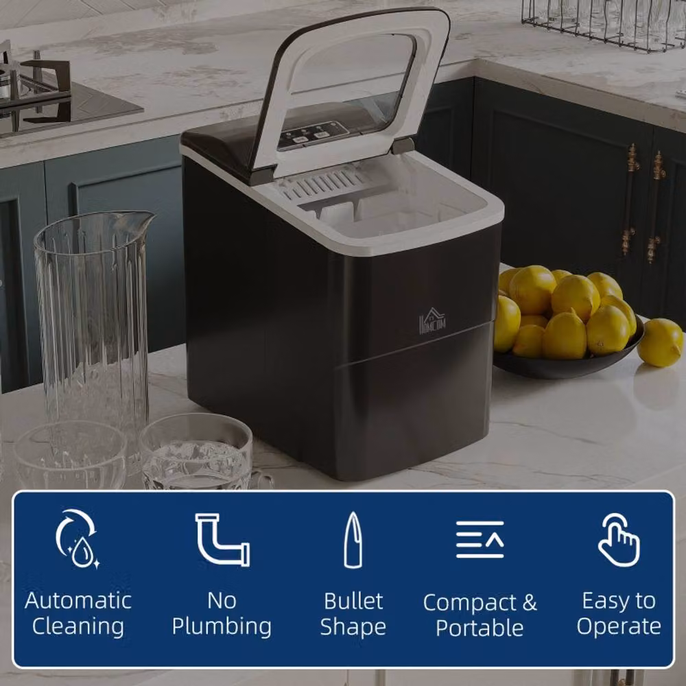 Rolipo Black Countertop Ice Machine with 12kg Capacity and Self-Cleaning Function – 4
