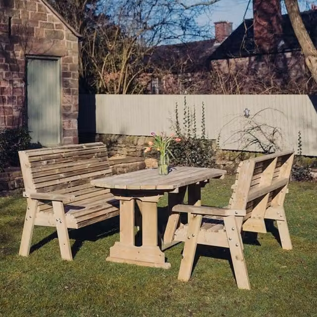 Churnet Valley Garden Furniture Ltd Ergo 2 Bench Dining Set with Cushions in Brown
