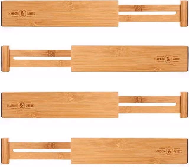 Maison & White Adjustable Wood Drawer Dividers, Pack of 4, Brown and Red