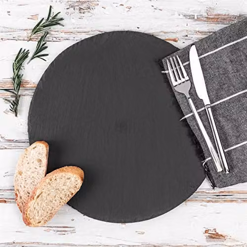 Argon Tableware Round Slate Serving Platters, Pack of 6, Black, Diameter: 33 cm – 4