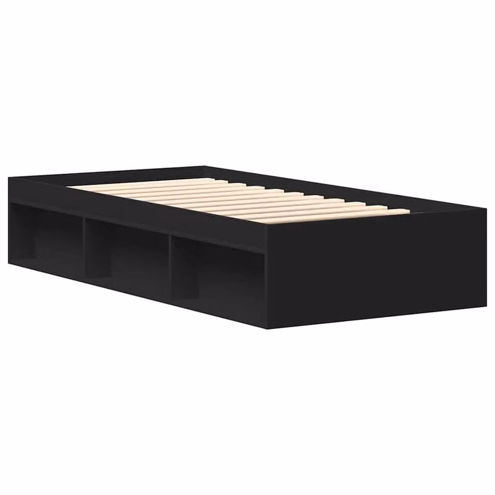 Berkfield Home Small Single Bed Frame in Black with Side Compartments, W: 75 cm, L: 190 cm – 3