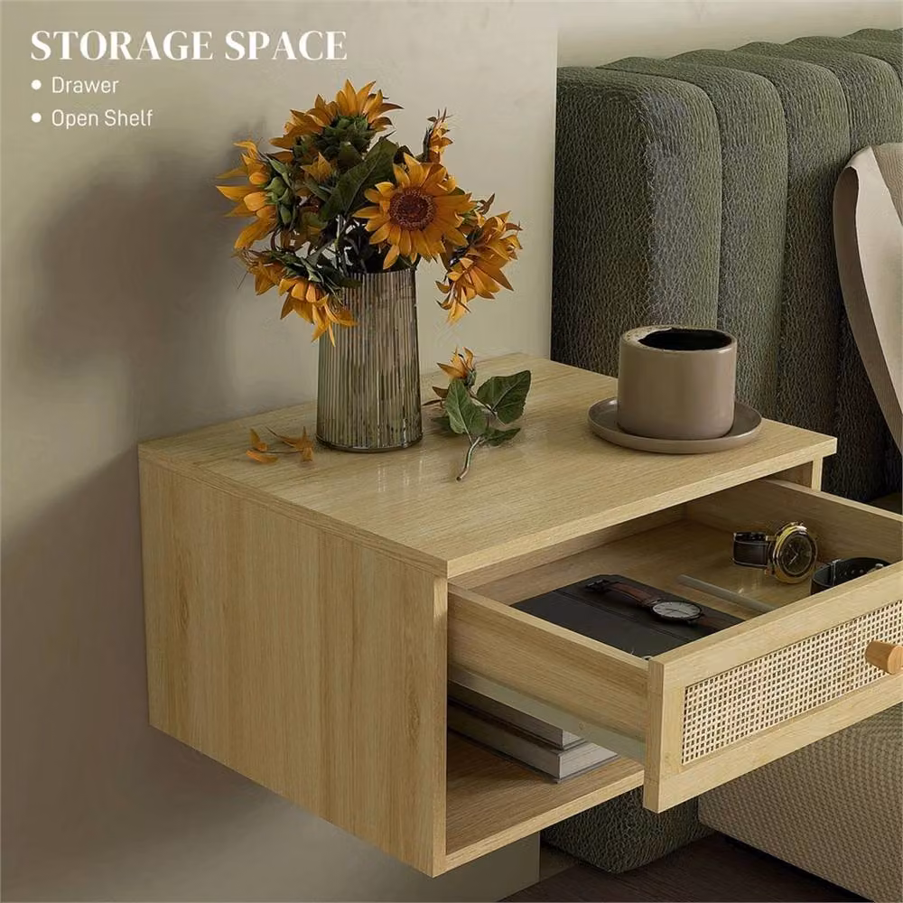 Nordara Set of 2 Rattan Floating Nightstands in Beige, W/D/H: 100 x 15 x 15 cm – 3