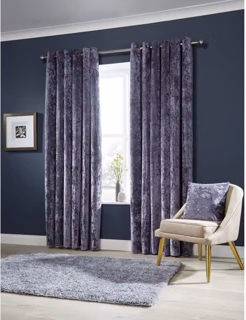 NewEdgeBlinds Purple Velvet Eyelet Fabric Panel Curtains, Height: 228 cm