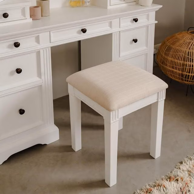 Gainsborough Upholstered Cube Stool in White and Beige, W/D/H: 40 x 40 x 40 cm
