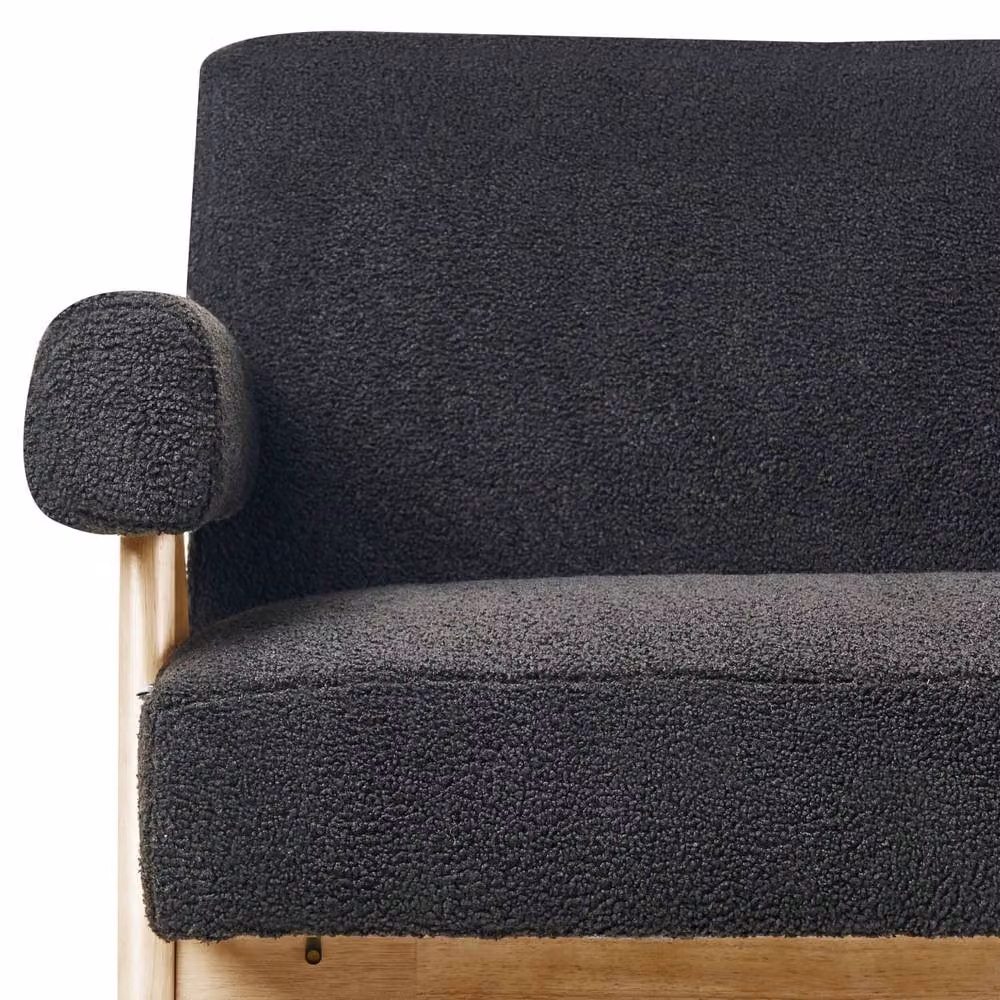 Wyld and Coco Bouclé 2-Seater Sofa in Black and Brown with Rubberwood Frame – 3