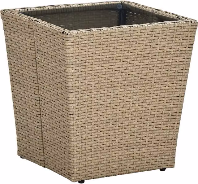 Berkfield Home Beige Poly Rattan and Tempered Glass Tea Table W/D/H: 41.5 x 41.5 x 44 cm