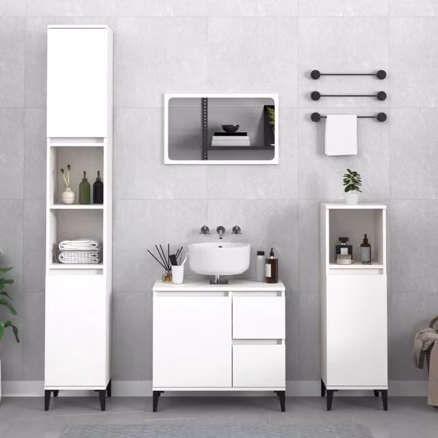 Berkfield Home White Modern Freestanding Bathroom Cabinet with Hinged Doors and Internal Shelves, W/D/H: 30 x 30 x 190 cm – 1