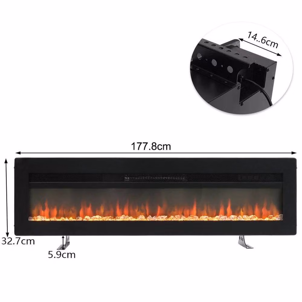 PAWNORA Black LED Electric Fireplace Media Wall Heater with Glass Detail – 2