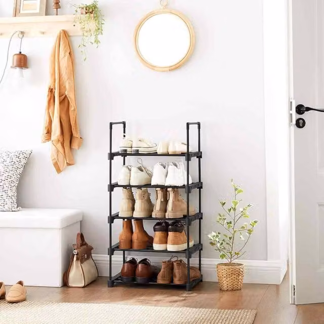 The Bazaarist 5 Tier Stackable Metal Shoe Rack with Adjustable Shelves, Black – 1