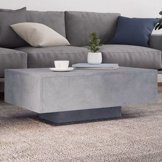 Berkfield Home Modern Coffee Table with LED Lights in Concrete Grey, W: 85 cm, D: 55 cm, H: 31 cm