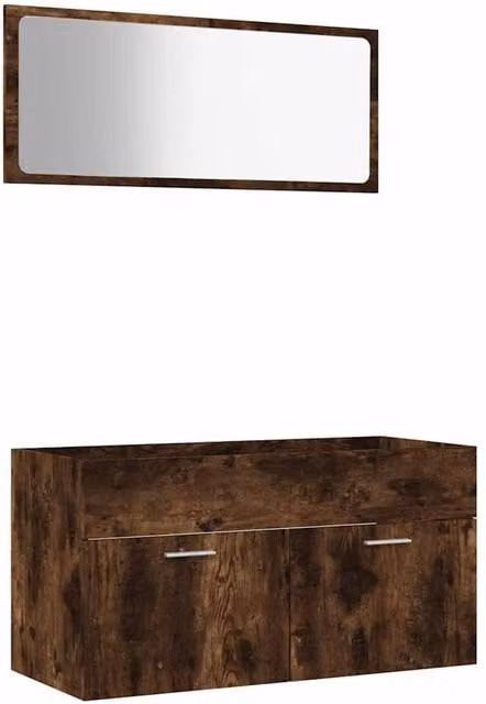 Berkfield Home 2 Piece Modern Bathroom Furniture Set in Smoked Oak Brown featuring Vanity Unit and Mirror Cabinet – 1