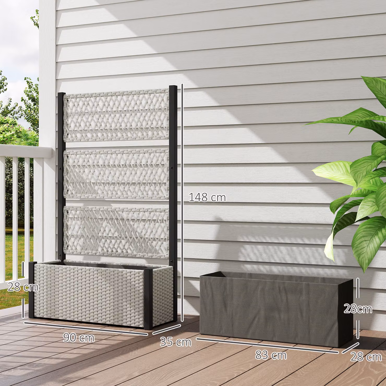 Outsunny Garden Planter Box with Trellis and Liner in Mixed-grey, W/D/H: 90 x 35 x 148 cm – 3