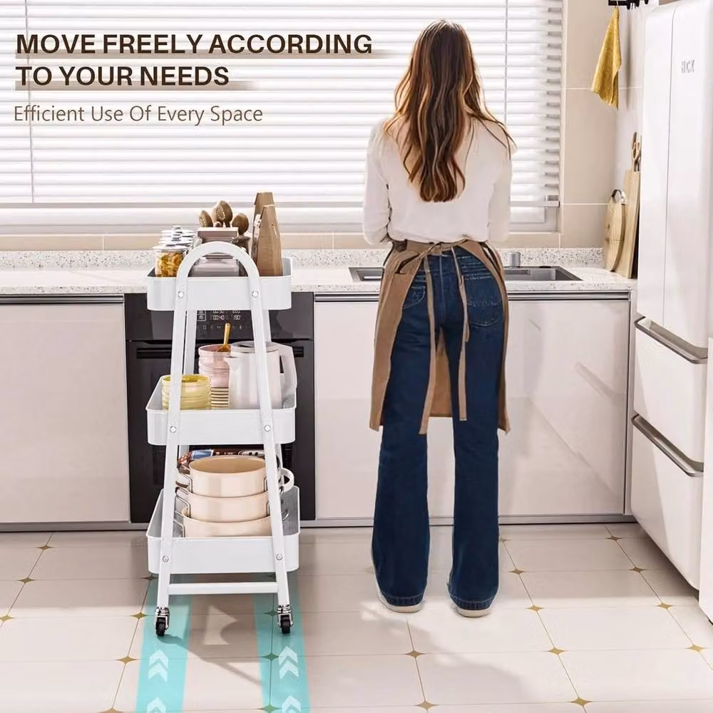 VOGREX 3-Tier Compact Metal Mesh Rolling Storage Cart in White – 3