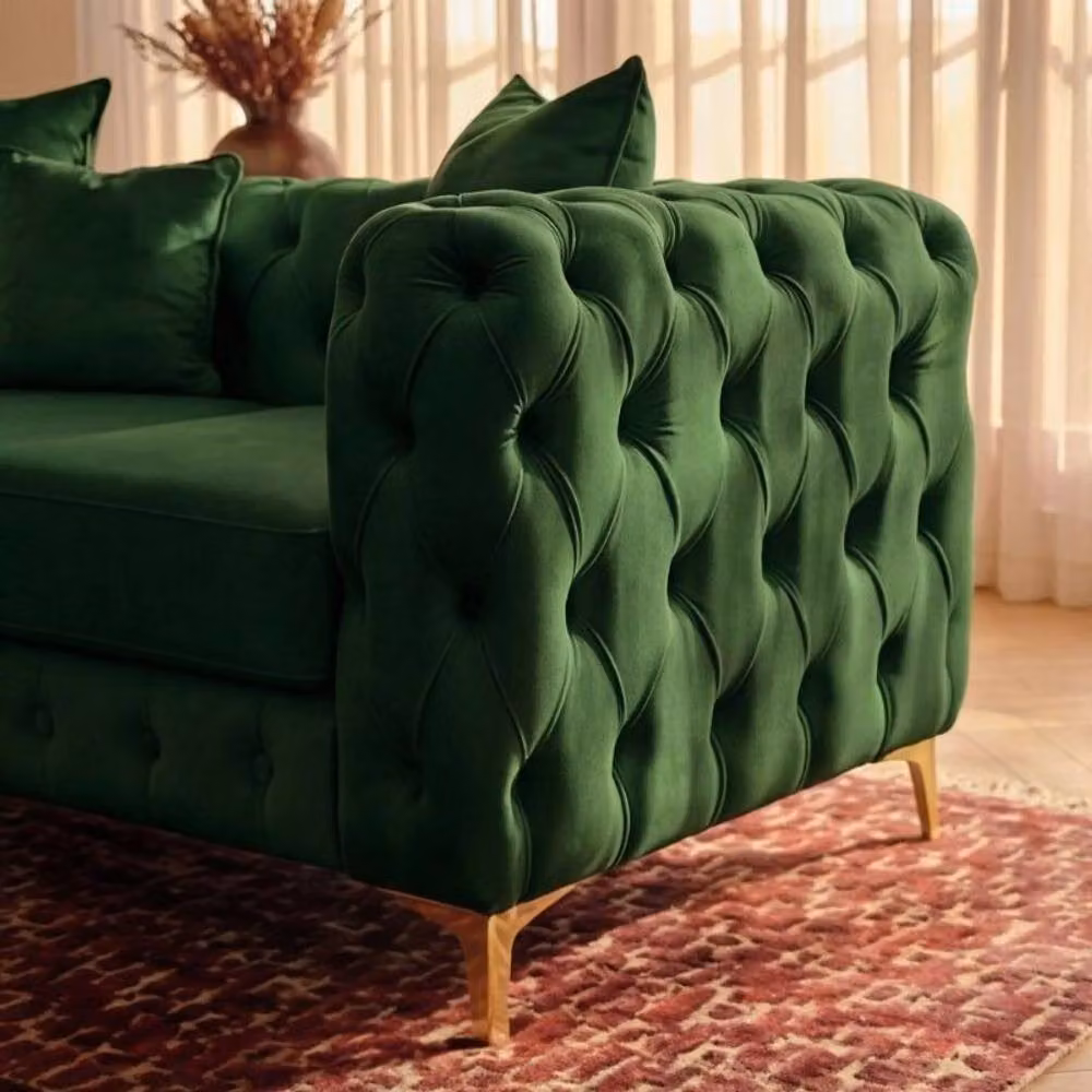 Sofaya Monaco Chesterfield 6 Seater Left Hand Corner Chaise Sofa in Green Velvet – 3
