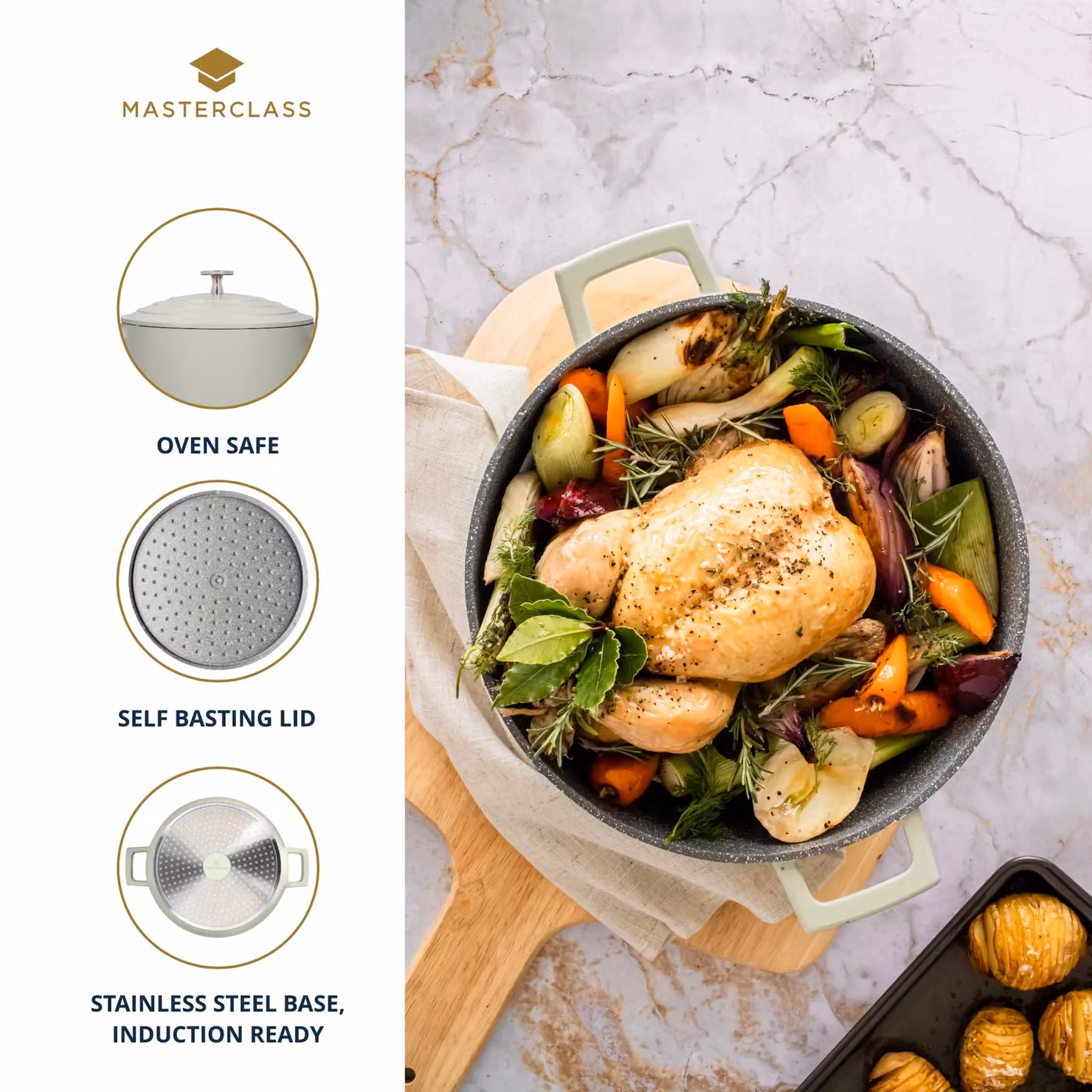 MasterClass Cast Aluminium Non-Stick Green Casserole Dish with Lid, 4L, Diameter: 24 cm – 5