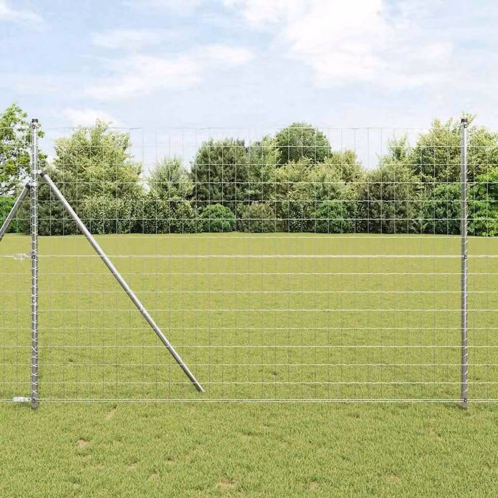 Berkfield Home Euro Fence with 7 Posts, Galvanised Steel, Silver, W: 10 m, H: 1.5 m – 2