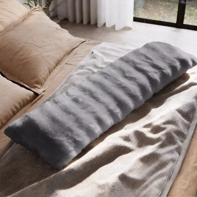 Sweet Dreams Luxury Supersoft Faux Fur Supporting Body Bolster Pillow in Silver Grey