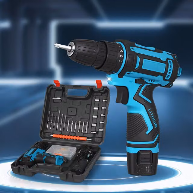 Traderight 12V Cordless Drill Driver Kit with 2.0Ah Rechargeable Battery, LED Light and 74 Piece Tool Set in Blue