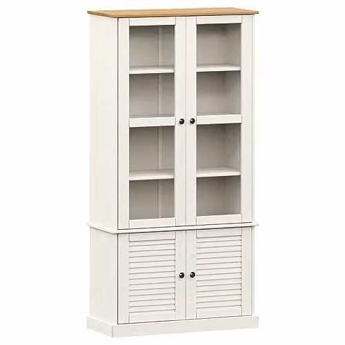 vidaXL VIGO Glass Display Cabinet in White Lacquered Solid Pine, W: 85 cm, D: 35 cm, H: 170 cm – 1